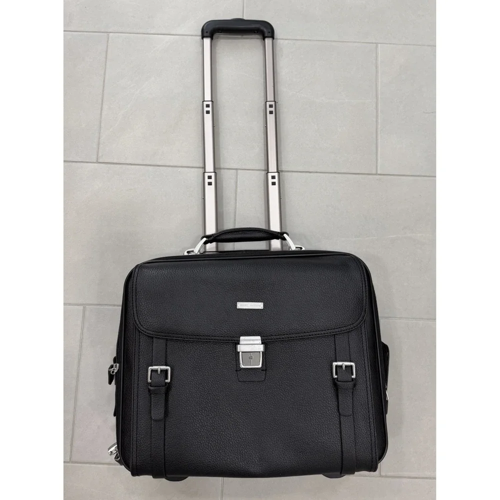 Brooks Brothers Business Case Black Leather Rolling Carry-on 18